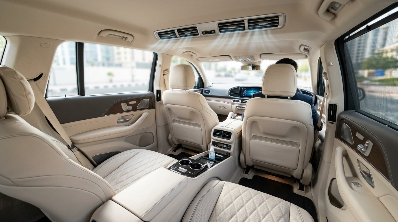 Sanitized, air-conditioned luxury cab interior with comfortable seating - Ashwini Travels